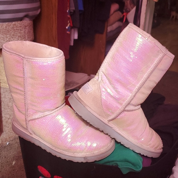 white sequin ugg boots